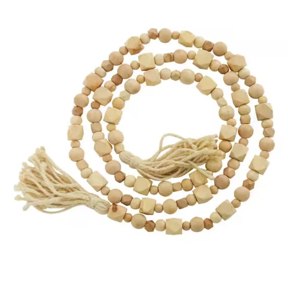 Long Mango Wood Bead Garland 80in Neutral Farmhouse Home‎ Decor New